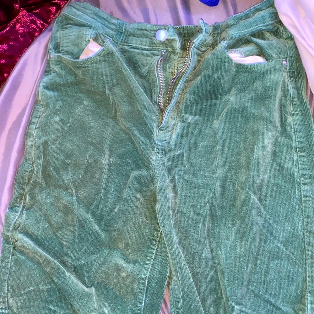 Green, wide legged pants size 10